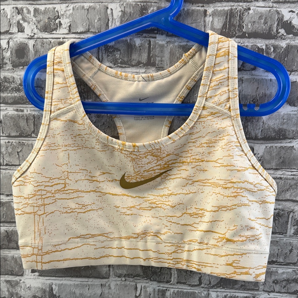 Nike Women's Cream and Gold sports bra‎